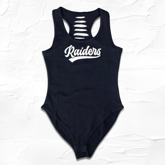 Black Cut-Out Raider Nation Bodysuit Gameday outfit GF/mom/ Las Vegas Shirts - Picture 1 of 3